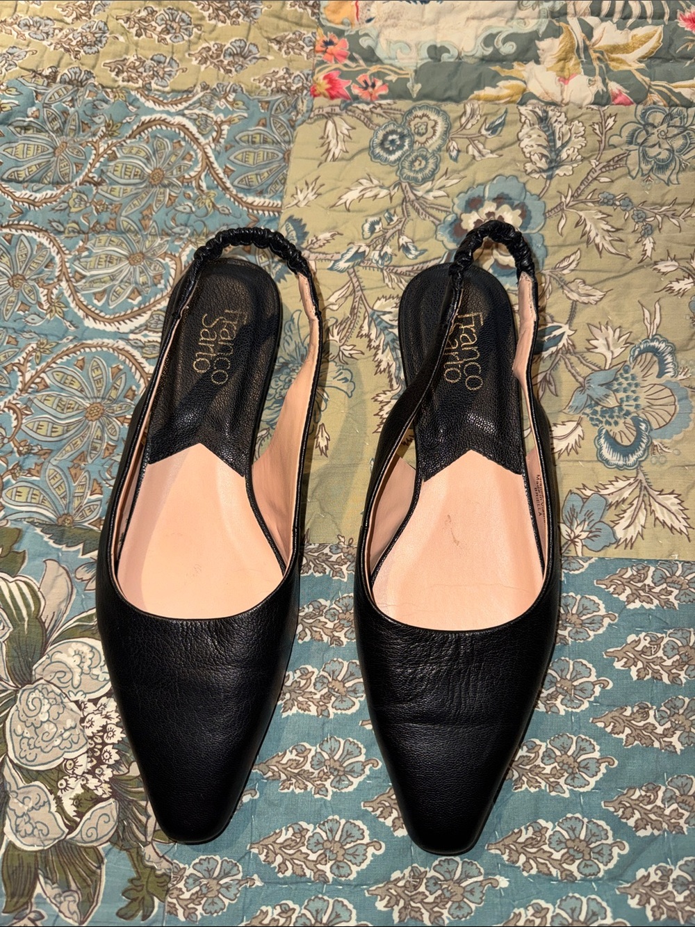 Franco Sarto Black Leather Slingback Pointed Flats